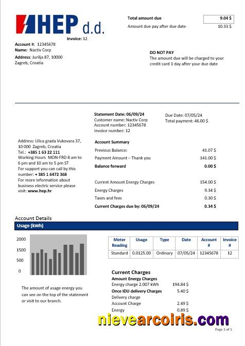 Croatia Hrvatska Elektroprivreda electricity business utility bill